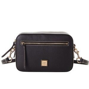Dooney & Bourke Black Pebbled Leather Camera Crossbody with Gold Hardware